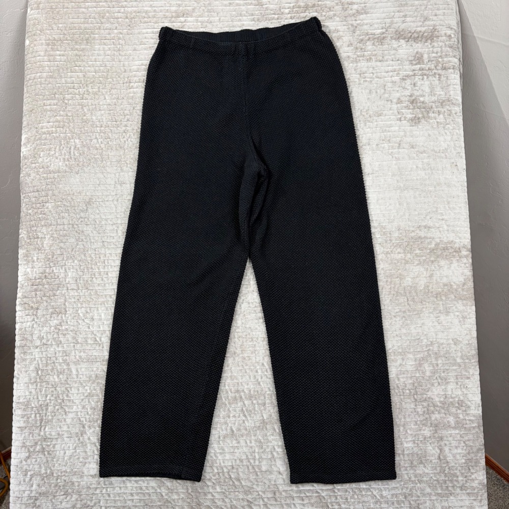 Chris‎ Triola Handmade Black Cotton Knit Pants High Rise Straight Leg USA Made